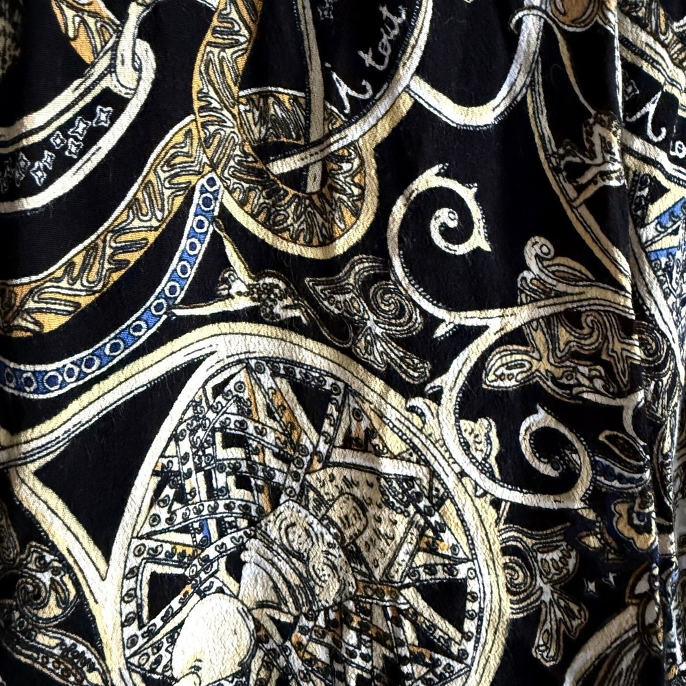 H&M Regency Goth Floral Paisley Top 6 Black Gold Crepe Blouse Peasant Dressy - Picture 6 of 10
